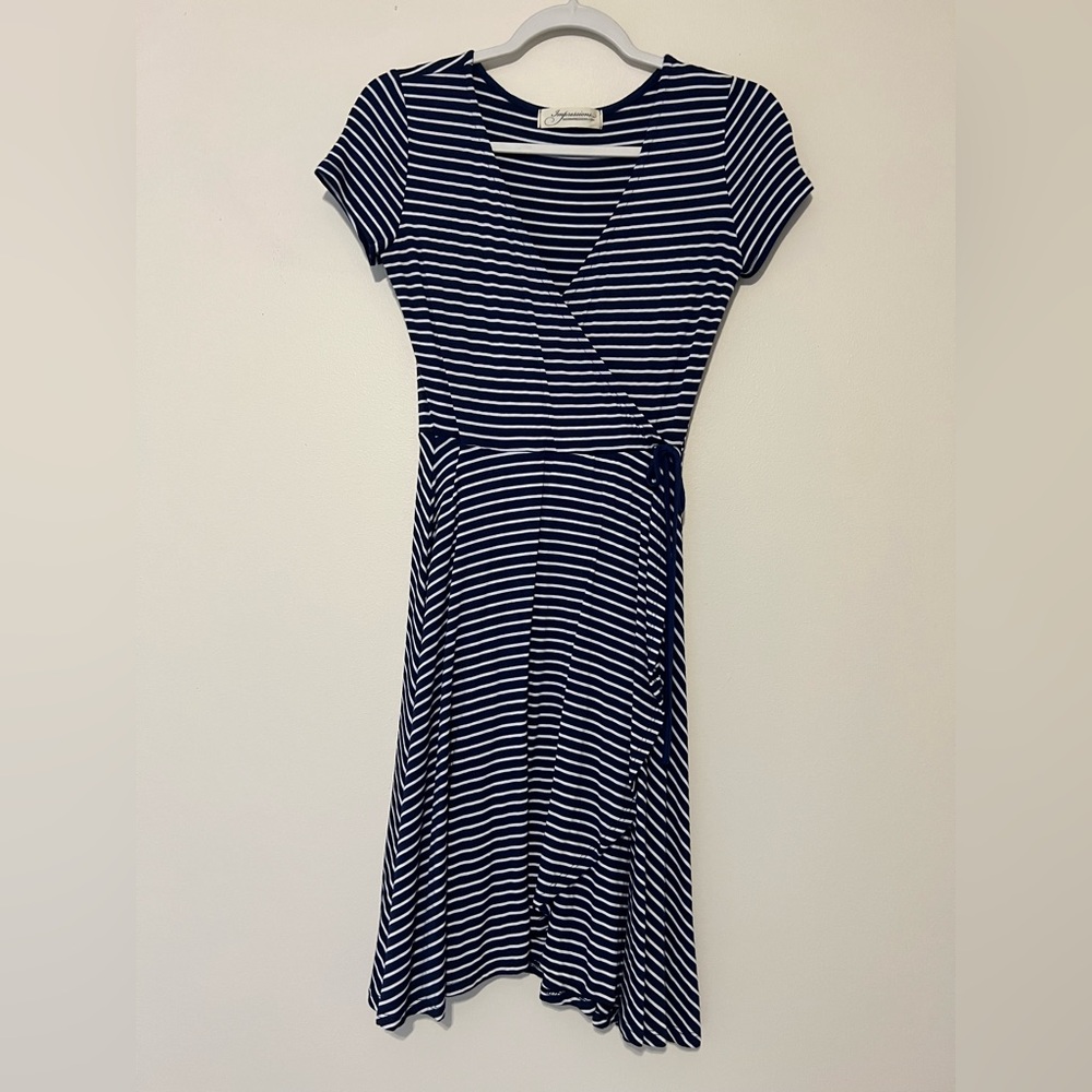 Impressions Navy and White Striped Midi Dress